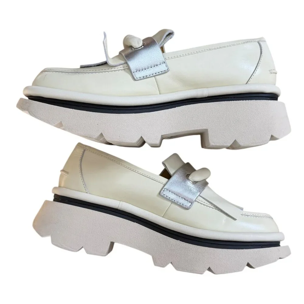 4CCCCEES Crunch Fringe Leather Platform Loafer‎ Ivory EU 40 US 9 Preppy